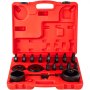 Estuche rojo con juego de extractor de cojinetes de tracción delantera VEVOR, que incluye varias herramientas negras.