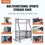 Organizador de equipamiento deportivo VEVOR con ganchos, soporte lateral para palos de golf, marco de metal y caja de almacenamiento de bandas elásticas.