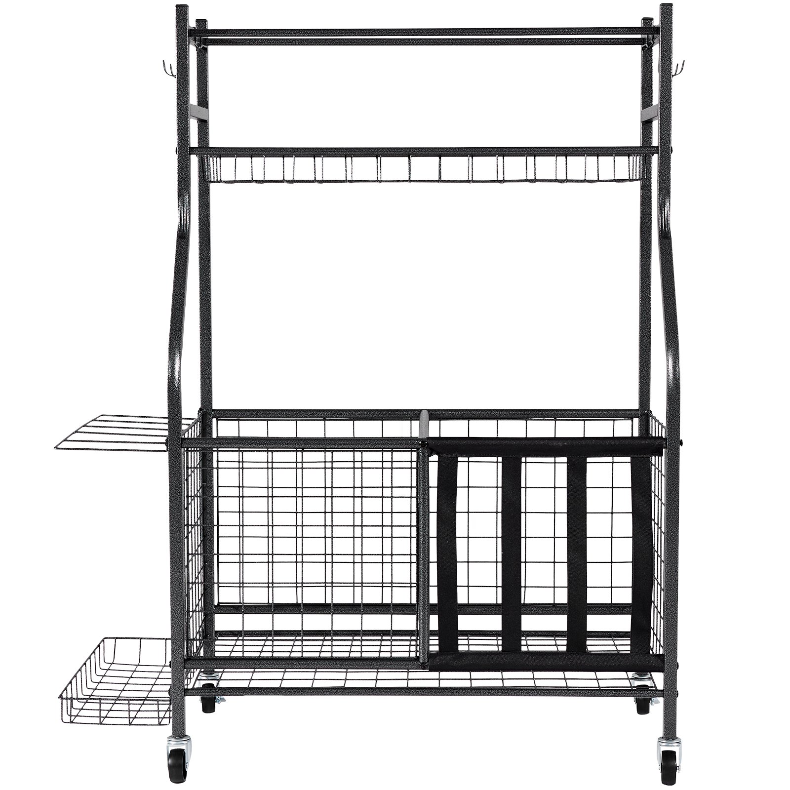 VEVOR Organizador de Equipo Deportivo de Acero, Estante de Almacenamiento de 3 Niveles, Carro de Almacenamiento de Bolas con Cestas y Ganchos, para Juguetes, Garaje, Interior, Exterior, Negro
