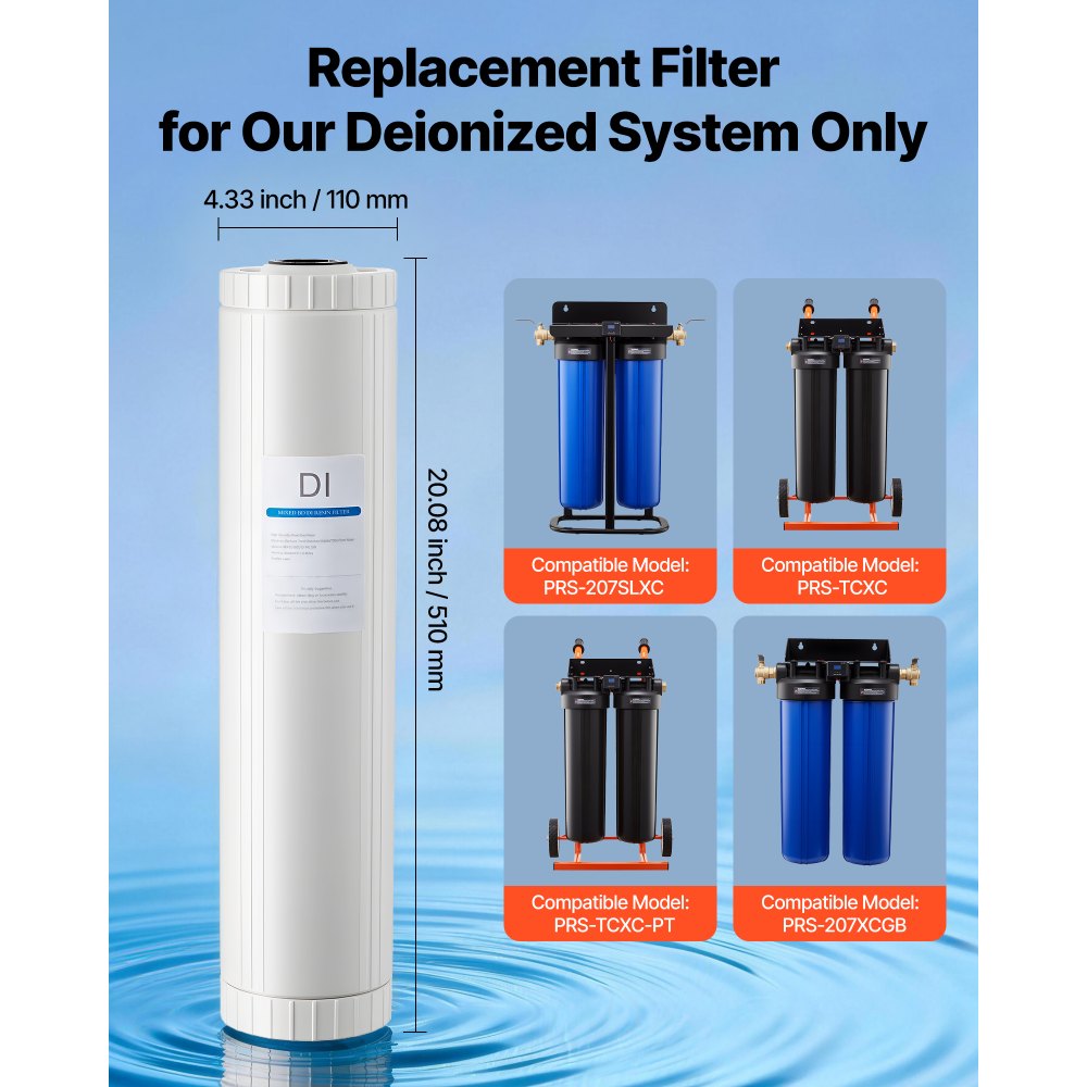 VEVOR Filtro Desionizado 2 x 4 L de Resina DI de Lecho Mixto, Cartucho de Resina para Sistema de Lavado Impecable, con Sistemas de Agua Desionizada PRS-207SLXC, PRS-TCXC, PRS-TCXC-PT y PRS-207XCGB