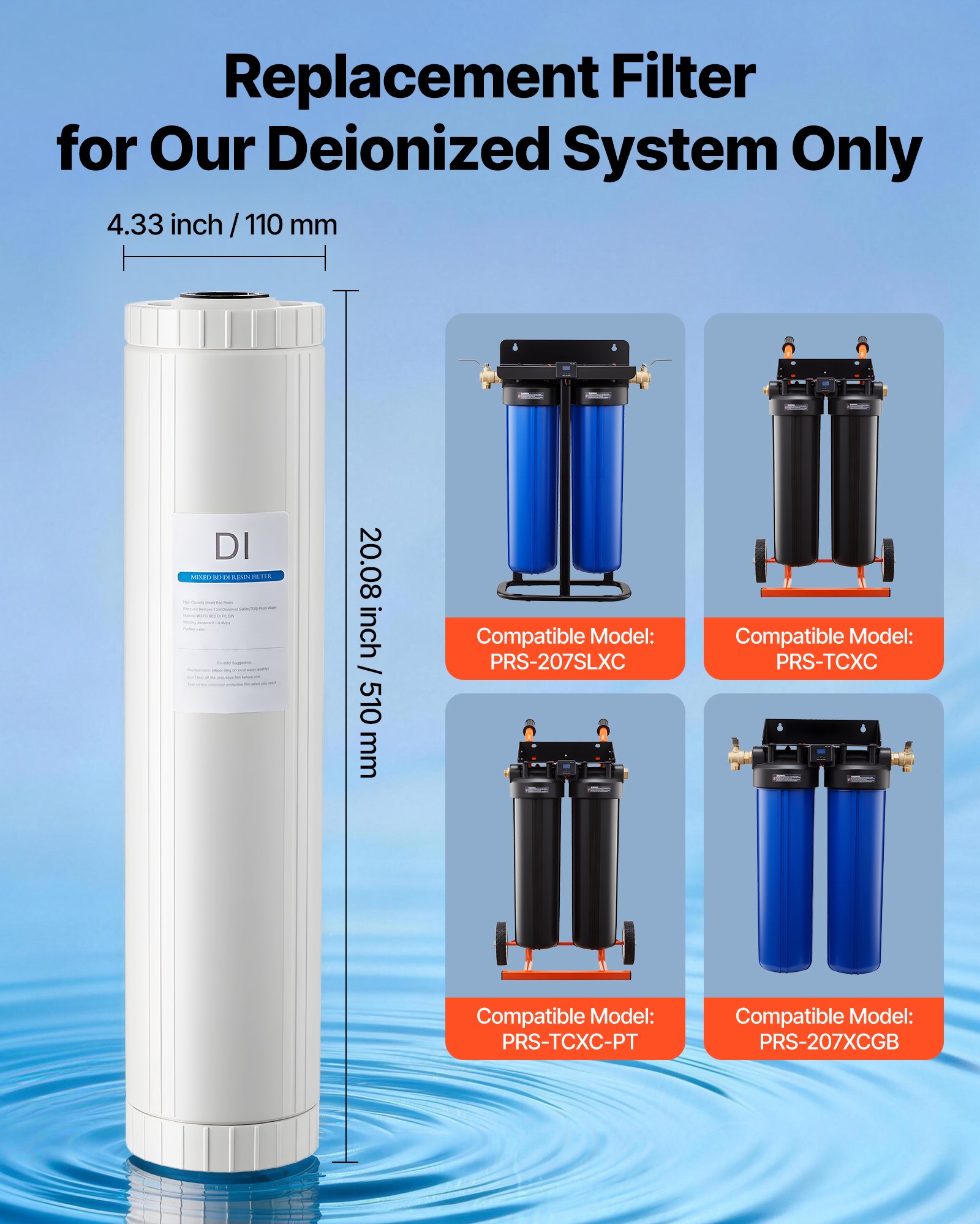 VEVOR Filtro Desionizado 2 x 4 L de Resina DI de Lecho Mixto, Cartucho de Resina para Sistema de Lavado Impecable, con Sistemas de Agua Desionizada PRS-207SLXC, PRS-TCXC, PRS-TCXC-PT y PRS-207XCGB