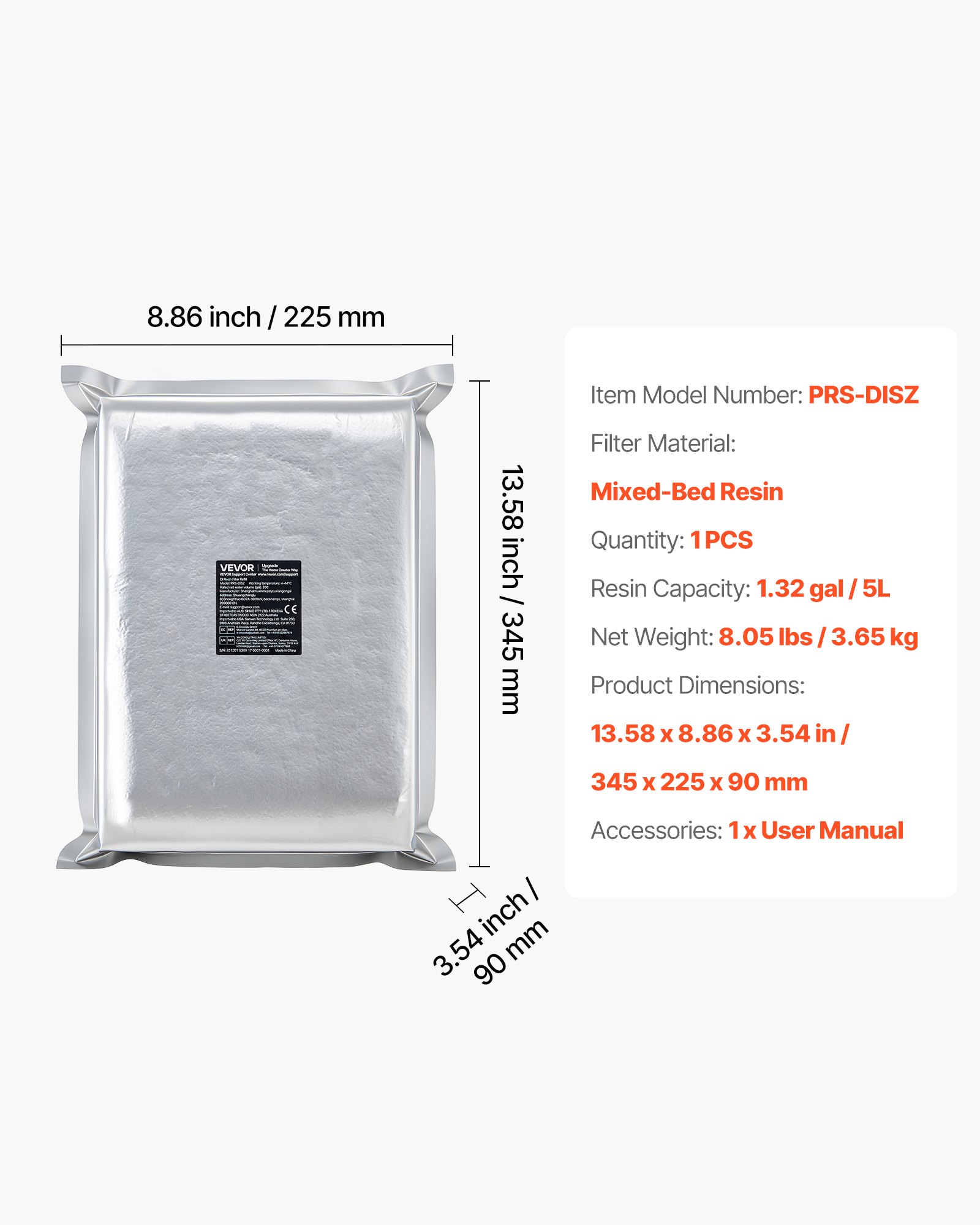 VEVOR Resina de Intercambio Iónico 5 L, Resina Desionizada de Lecho Mixto para Sistema de Lavado Impecable, Repuesto de Filtro DI, para Automóviles, Vehículos Recreativos, Embarcaciones, 1 Paquete