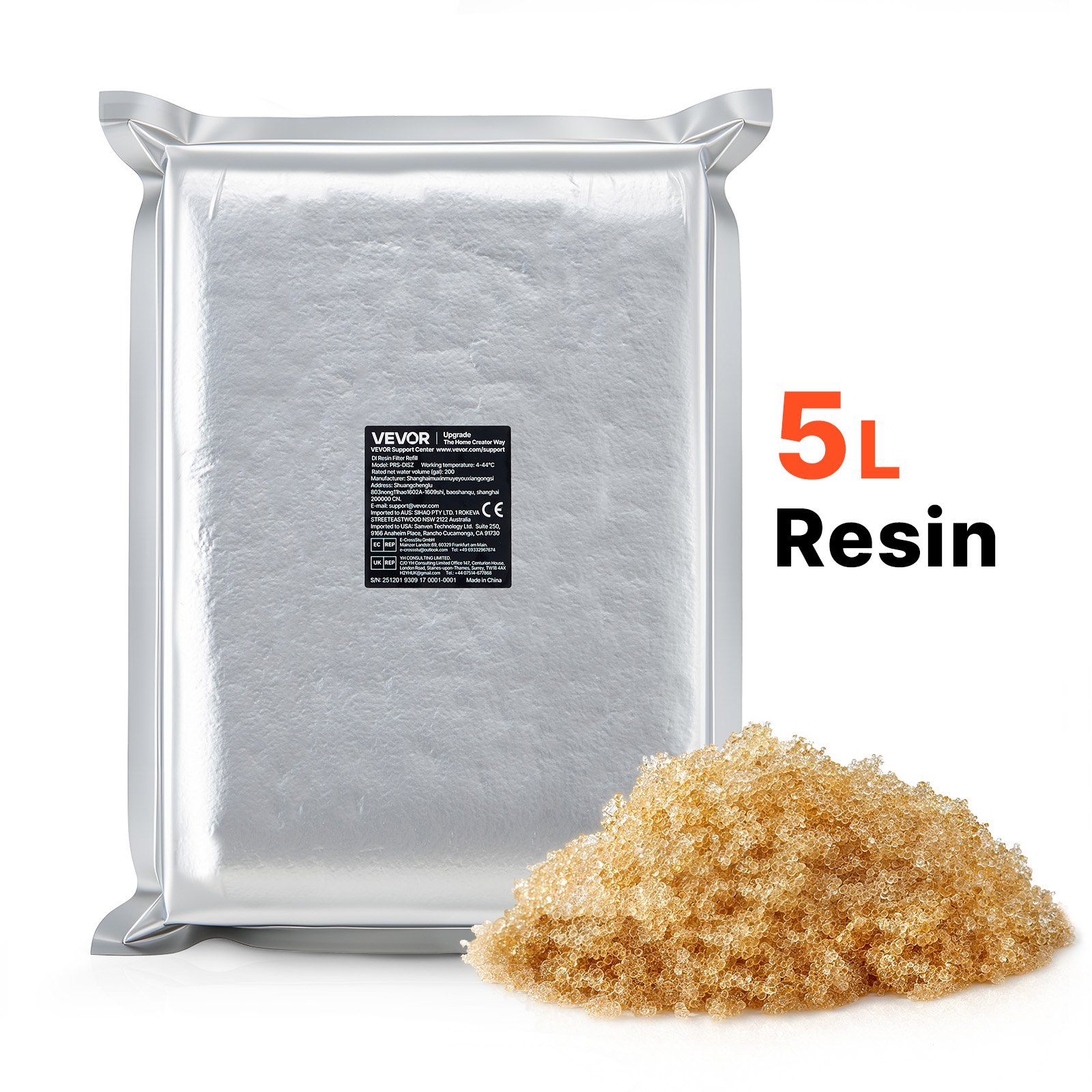 VEVOR Resina de Intercambio Iónico 5 L, Resina Desionizada de Lecho Mixto para Sistema de Lavado Impecable, Repuesto de Filtro DI, para Automóviles, Vehículos Recreativos, Embarcaciones, 1 Paquete