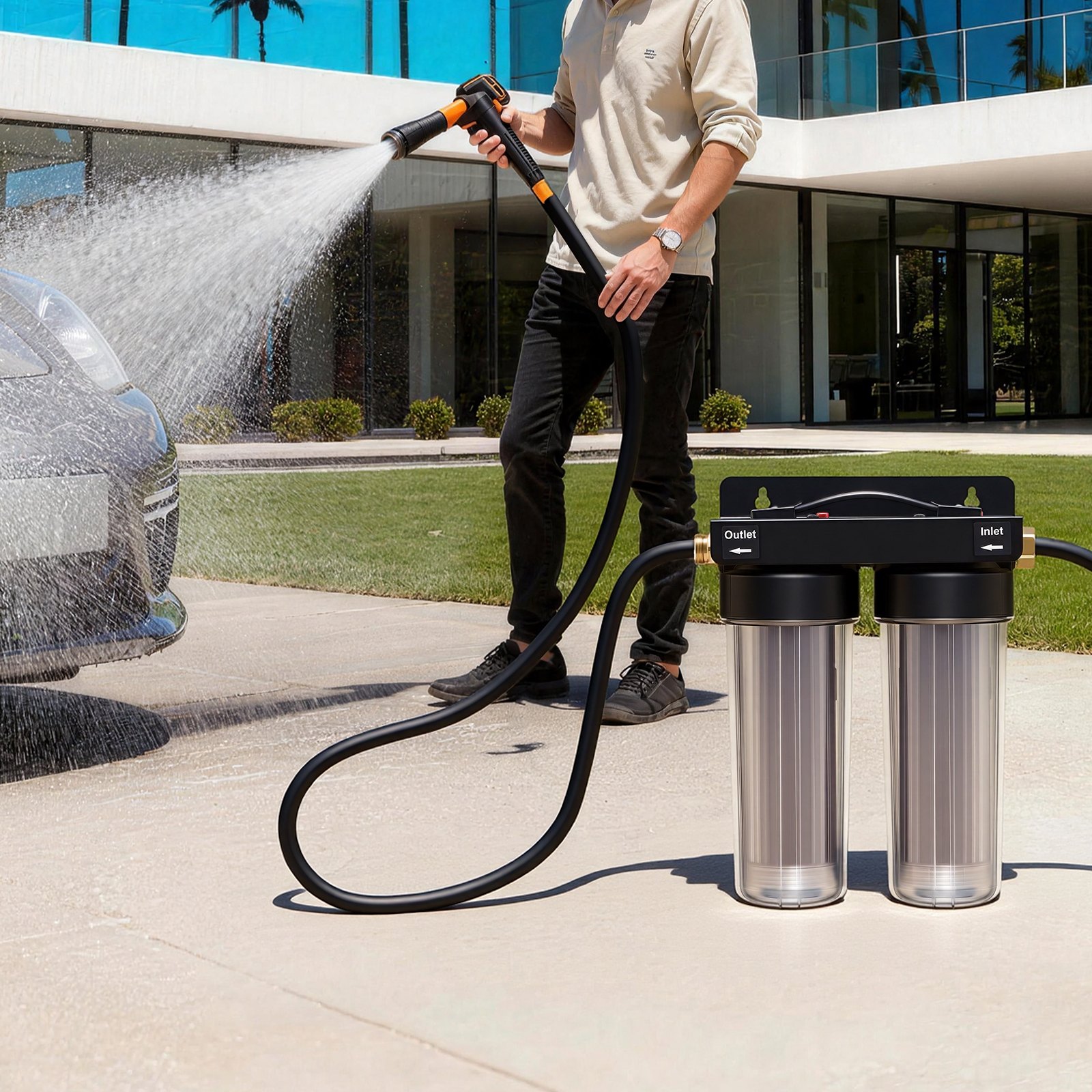 VEVOR Sistema de Agua Desionizada con Resina de 2 x 5 L Cambio de Color, Sistema de Lavado de Coche, Desionizador de Agua para Sistema de Lavado Impecable, para Autos, Casas Rodantes, Ventanas