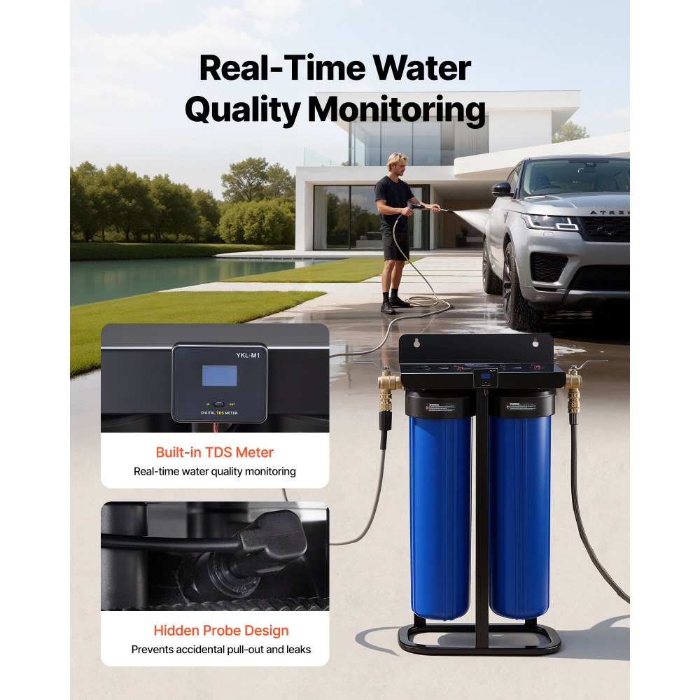 VEVOR Sistema de Agua Desionizada con Resina DI de 2 x 4L, Sistema de Lavado de Coche con Medidor de TDS, Válvula de Derivación, Tipo de Soporte, Desionizador de Agua para Lavado de Autos, Ventanas