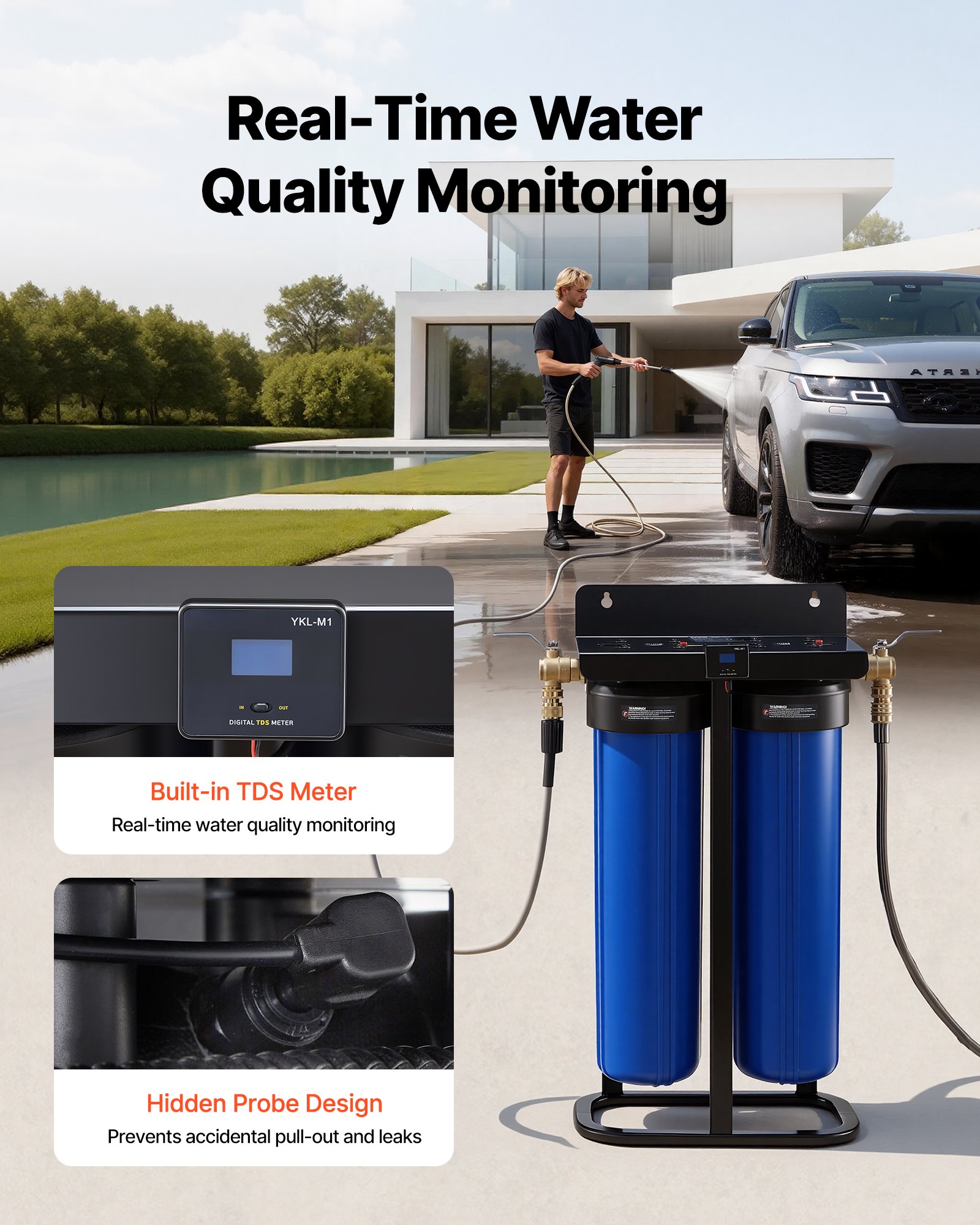 VEVOR Sistema de Agua Desionizada con Resina DI de 2 x 4L, Sistema de Lavado de Coche con Medidor de TDS, Válvula de Derivación, Tipo de Soporte, Desionizador de Agua para Lavado de Autos, Ventanas