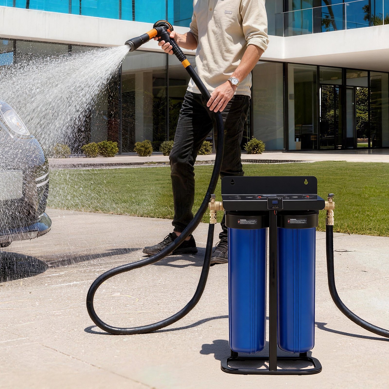 VEVOR Sistema de Agua Desionizada con Resina DI de 2 x 4L, Sistema de Lavado de Coche con Medidor de TDS, Válvula de Derivación, Tipo de Soporte, Desionizador de Agua para Lavado de Autos, Ventanas