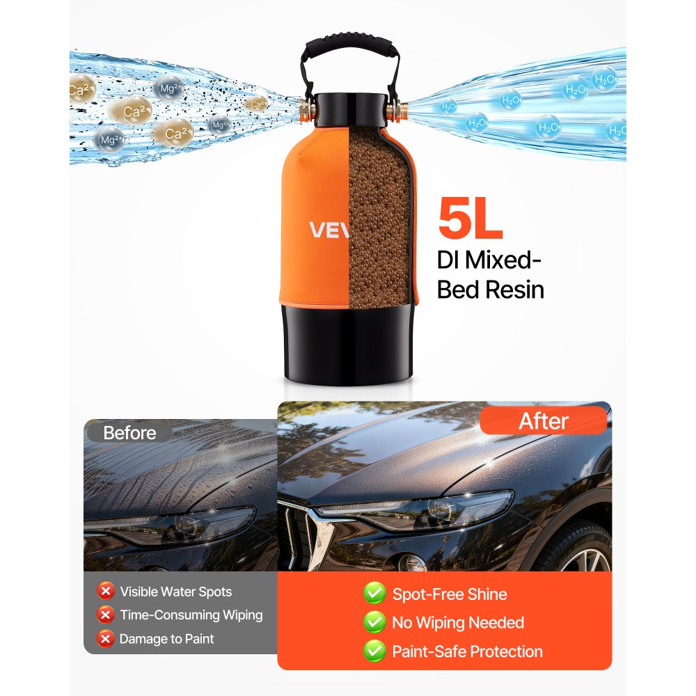 VEVOR Sistema de Agua Desionizada con Resina DI de 5 L, Sistema de Lavado de Coche con Medidor de TDS, Desionizador de Agua para Sistema de Lavado Impecable, para Autos, Casas Rodantes, Ventanas