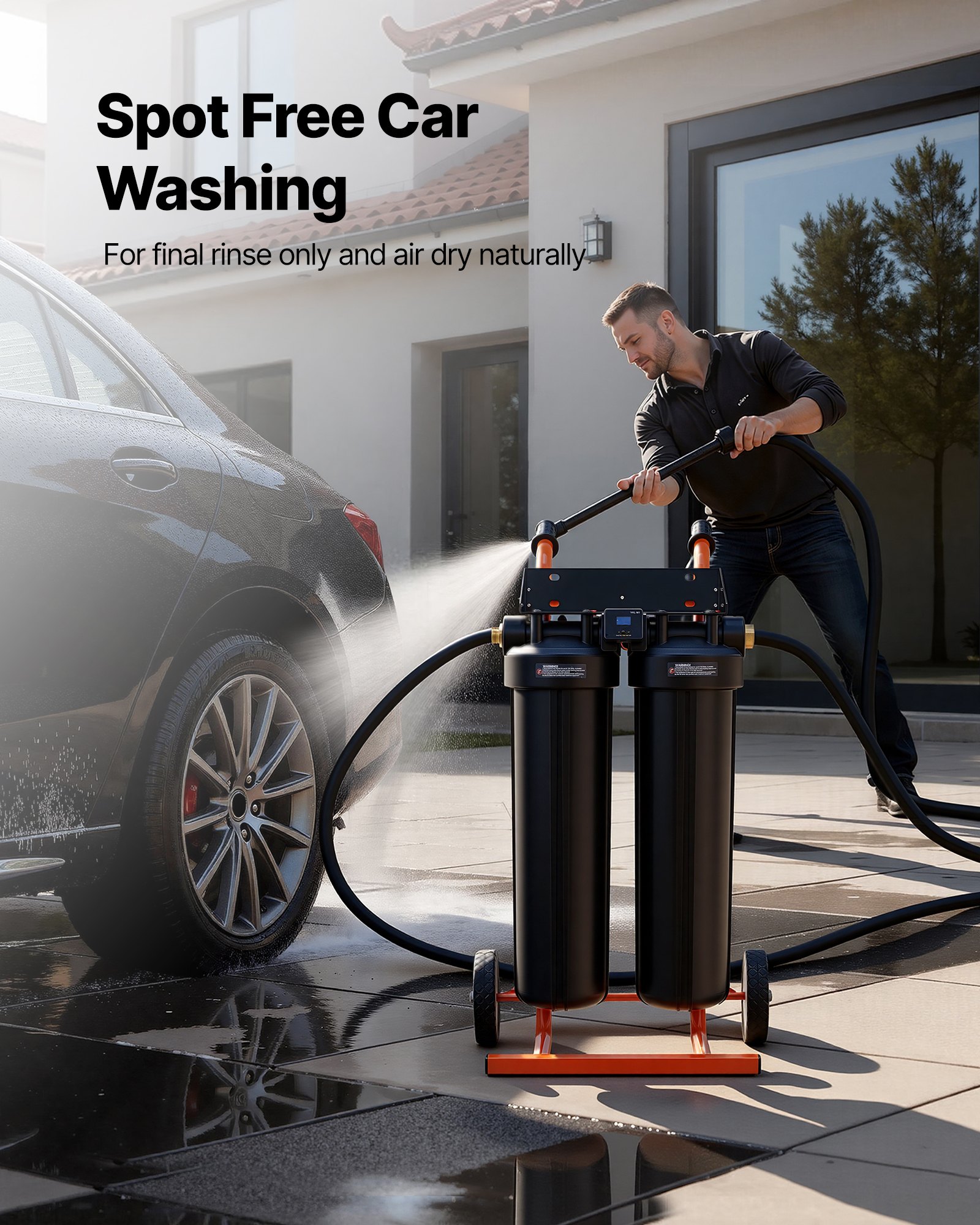 VEVOR Sistema de Agua Desionizada con Resina DI de 2 x 4 L, Sistema de Lavado de Coche con Medidor de TDS, Filtro Desionizador de Agua Portátil y sin Contacto, Tipo de Carrito, para Autos, Ventanas