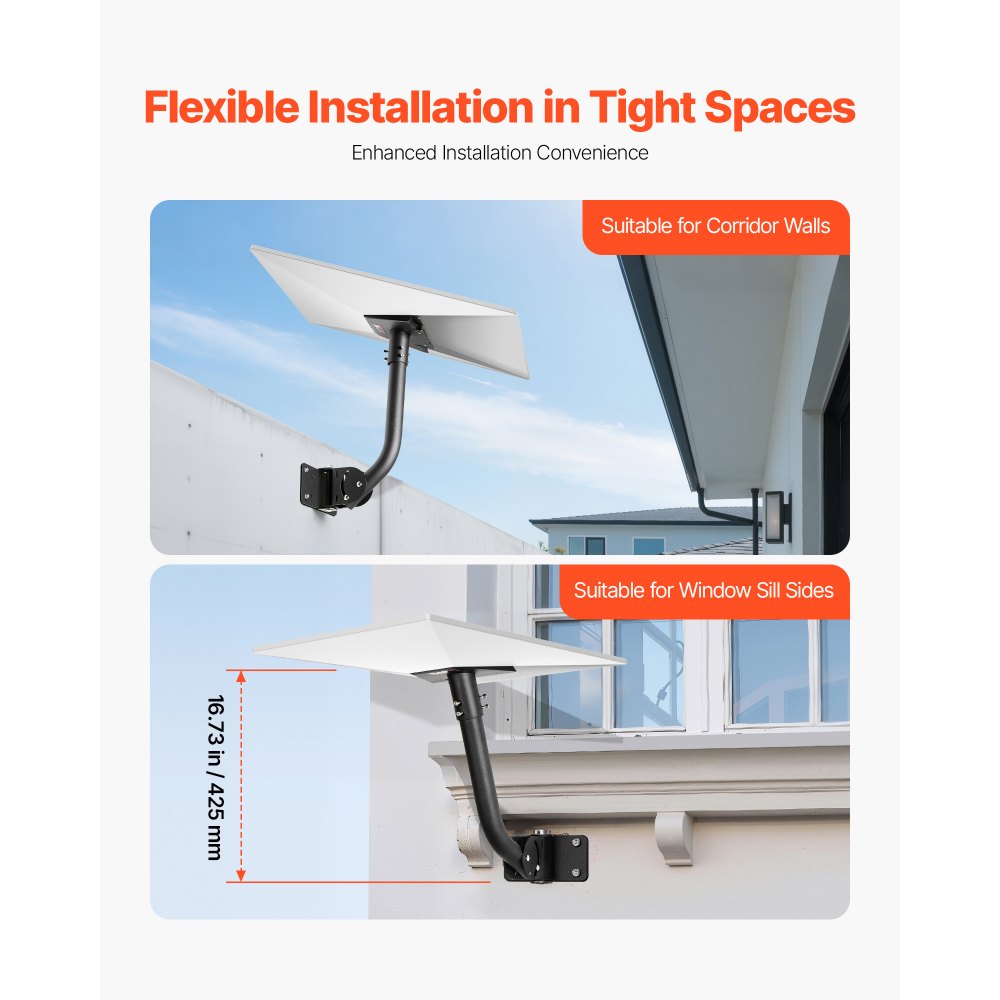 VEVOR Soporte de Starlink Gen 3, Kit de Montaje en Pared con Ángulo Ajustable, Adaptador de Poste Starlink Largo de Acero Resistente, Compatible con Gen3 y V3, Fácil de Montar, Color Negro