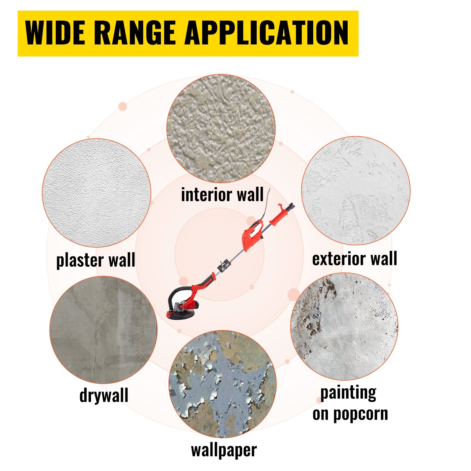 VEVOR Lijadora de Pared 850 W, Pulidora de Obra Seca 850 W, Lijadora Eléctrica para Paredes y Techos, Lijadora Jirafa, Ideal para Lijar Techos y Paredes, Plegable y Extensible, con Cable de 3 m