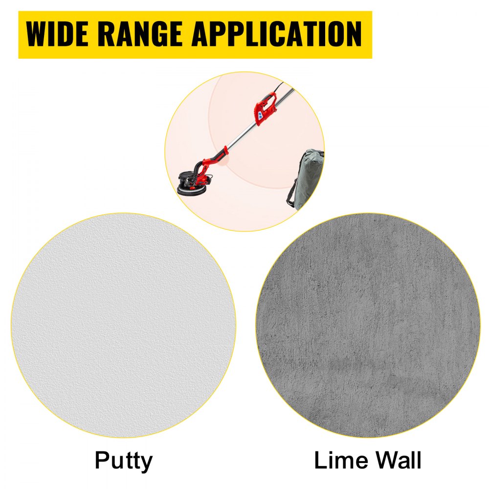 VEVOR Lijadora de Pared 850 W, Pulidora de Obra Seca 850 W, Lijadora Eléctrica para Paredes y Techos, Lijadora Jirafa, Ideal para Lijar Techos y Paredes, Plegable con Luz LED y Bolsa de Vacío