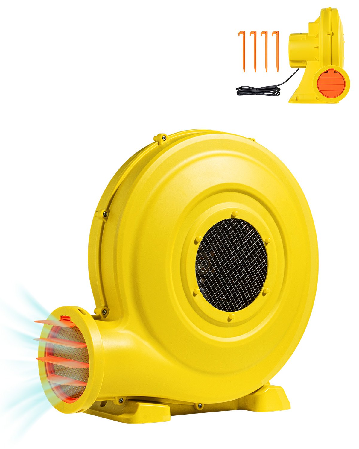VEVOR Soplador de Aire para Castillos Inflables, 870 W y 950 W, 1,3 HP, Bomba Comercial, Ventilador Eléctrico 3300 RPM, Perfecto a Castillos Inflables, Toboganes de Agua, Amarillo, 420 x 240 x 420 mm