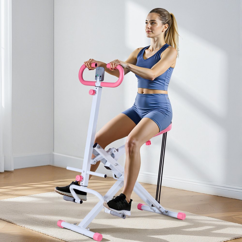 VEVOR Squat Machine, Deep Squat Rowing Machine for Home, Easy Setup & Foldable Exercise Equipment, Glute Trainer Machine with 3 High-Strength Resistance Bands, Glutes & Leg Home Workout Machine, White
