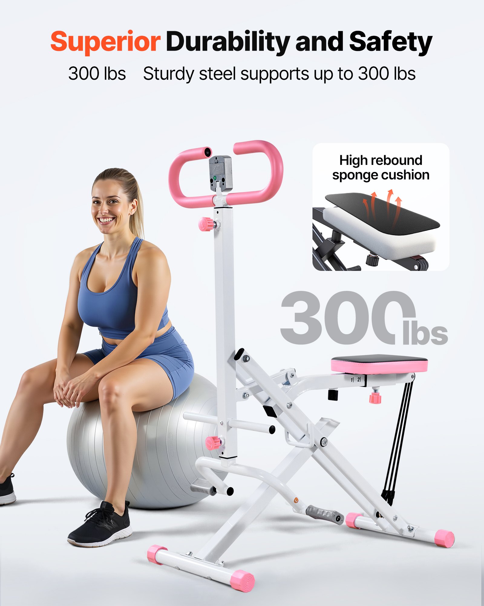 VEVOR Squat Machine, Deep Squat Rowing Machine for Home, Easy Setup & Foldable Exercise Equipment, Glute Trainer Machine with 3 High-Strength Resistance Bands, Glutes & Leg Home Workout Machine, White