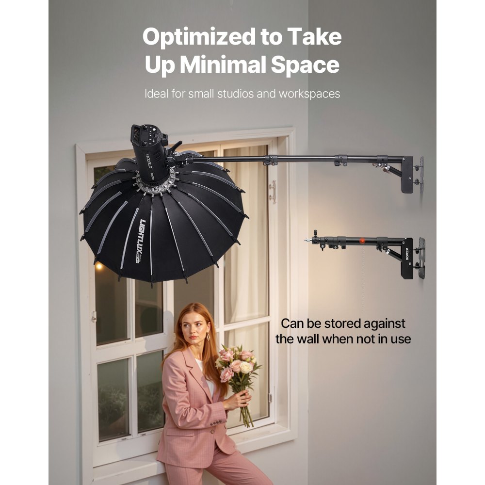 VEVOR Brazo de Soporte de Pared para Luz de Anillo 100cm Soporte de Brazo de Soporte Triangular con Rotación de 180° Soporte para Trípode para Luz de Video, Monolight, Fotografía, Softbox, Reflector