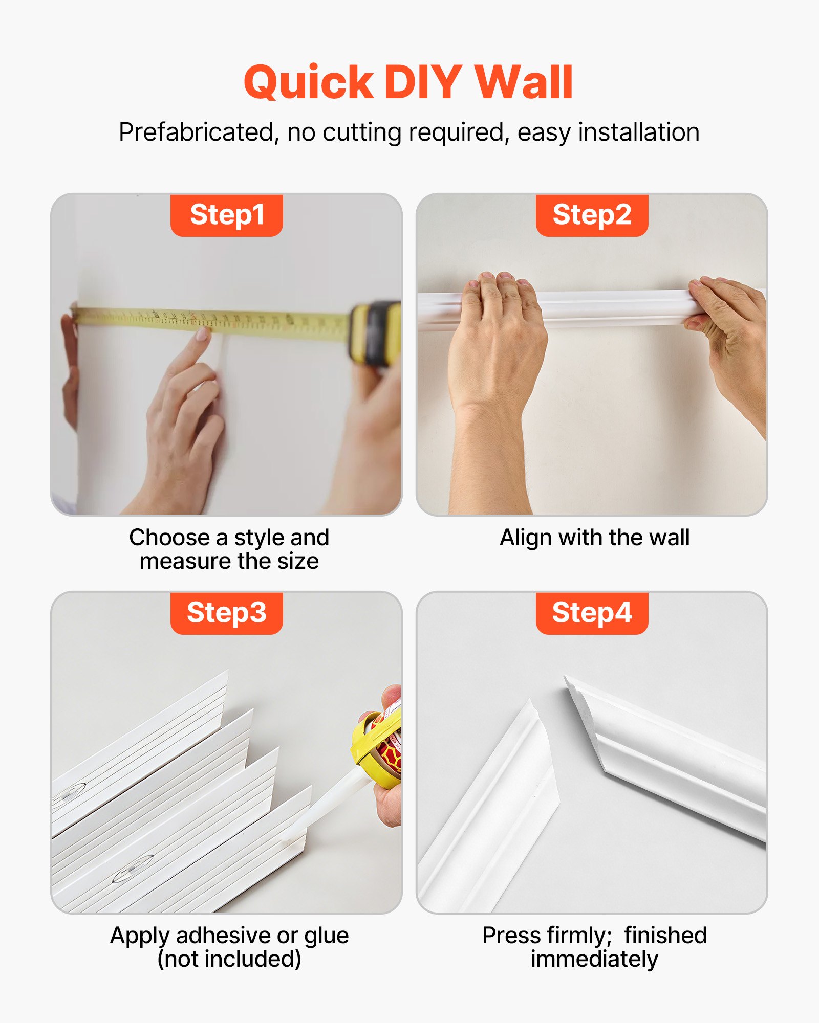 VEVOR Molduras Decorativas para Pared 3 Juegos, 79 x 160 cm 79 x 61 cm, Paneles de Revestimiento Prefabricados, Poliestireno, para Decoración de Interiores Salón Dormitorio Pared de Acento, Blanco