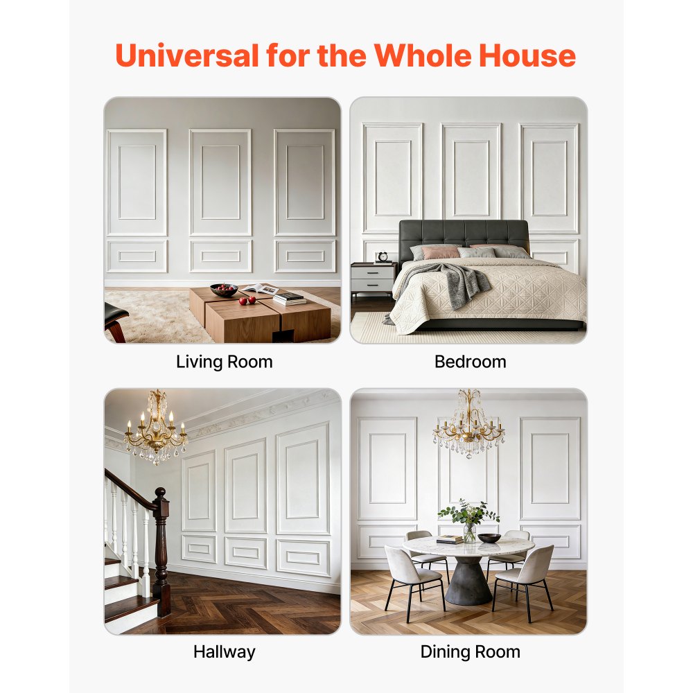 VEVOR Molduras Decorativas para Pared 3 Juegos, Paneles de Revestimiento Precortados, Poliestireno Ligero y Pintable, Estilo Moderno, para Decoración Interior Salón Dormitorio Pared de Acento, Blanco