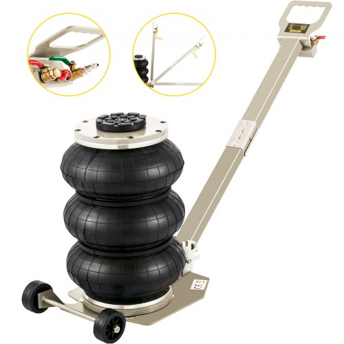VEVOR Gato Neumático de Aire con Capacidad de 3 T, Gato de Aire para Coche Altura 150-400 mm, Gato Neumático Taller con Mango, Triple Bolsa de Gato Neumático, Gato Neumático para Automóviles, Blanco