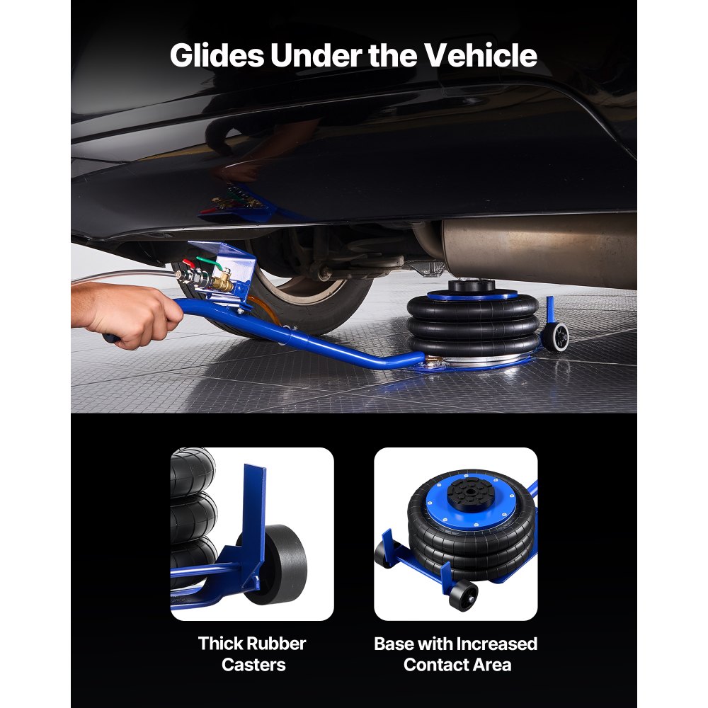 VEVOR Gato Neumático Eficiente para Coches 3 T, con 6 Tubos de Acero, Mango Largo y Almohadilla de Goma, Altura de Elevación de 140 a 450 mm, para Coches, SUV y Camionetas, 1030 x 268 x 140–450 mm