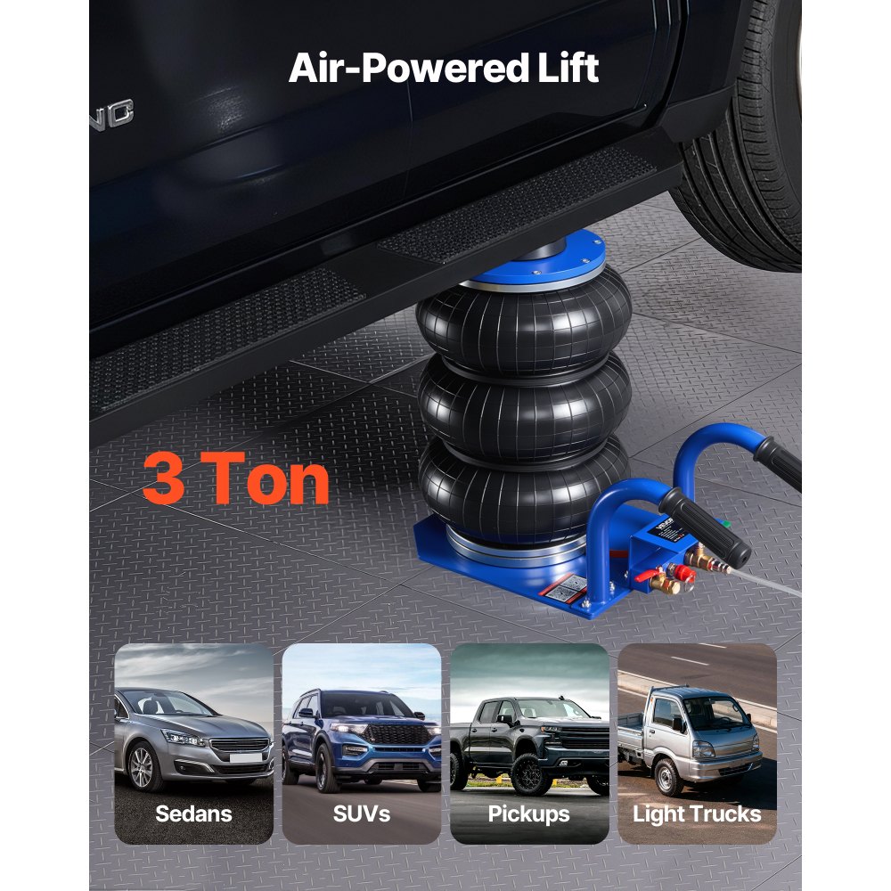 VEVOR Air Jack, 3 Ton Triple Bag Air Jack, Airbag with Six Steel Pipes, Lift Up to 450 mm, 1-6 s Fast Lifting Pneumatic with Short Handles & Rubber Pad for Cars, SUVs, Pickup Trucks Repair, Garage