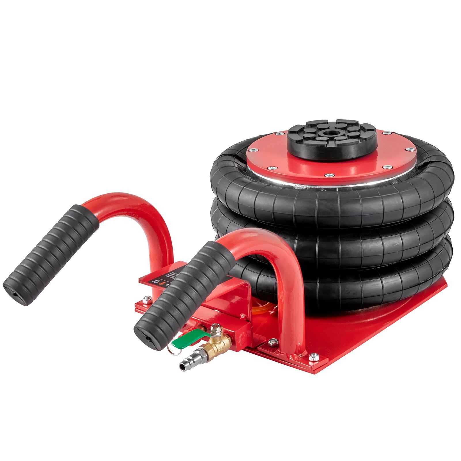 Gato de aire VEVOR rojo y negro con asas dobles y conector de manguera de aire.