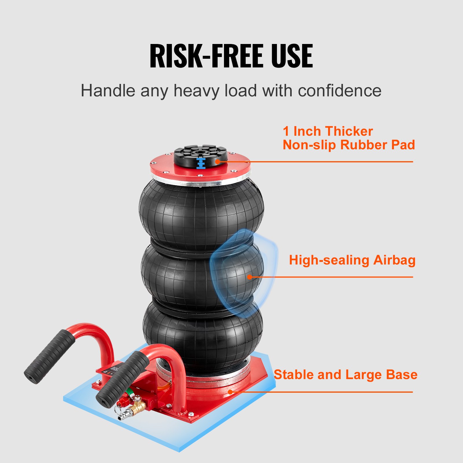 VEVOR Gato Neumático de Triple Bolsa Carga de 3 T Gato de Aire para Coche Elevación de 140-450 mm Gato Hidráulico Elevador Rápido para Reparación Mantenimiento Coche SUV Taller Garaje