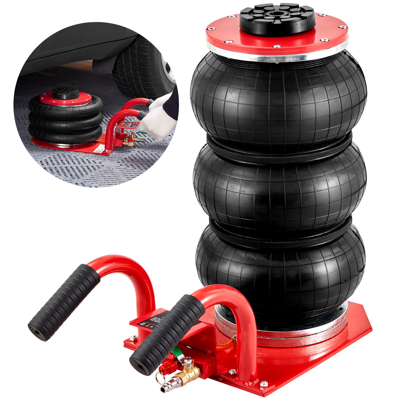 VEVOR Gato Neumático de Triple Bolsa Carga de 3 T Gato de Aire para Coche Elevación de 140-450 mm Gato Hidráulico Elevador Rápido para Reparación Mantenimiento Coche SUV Taller Garaje