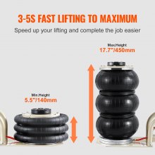 VEVOR Gato De Aire Gato Neumático Carga de 3T Elevación de 140-450mm Gato Neumático 0,8-1,0MPa Gato Hinchable 3 Cojines de Aire Elevación Rápida Fácil