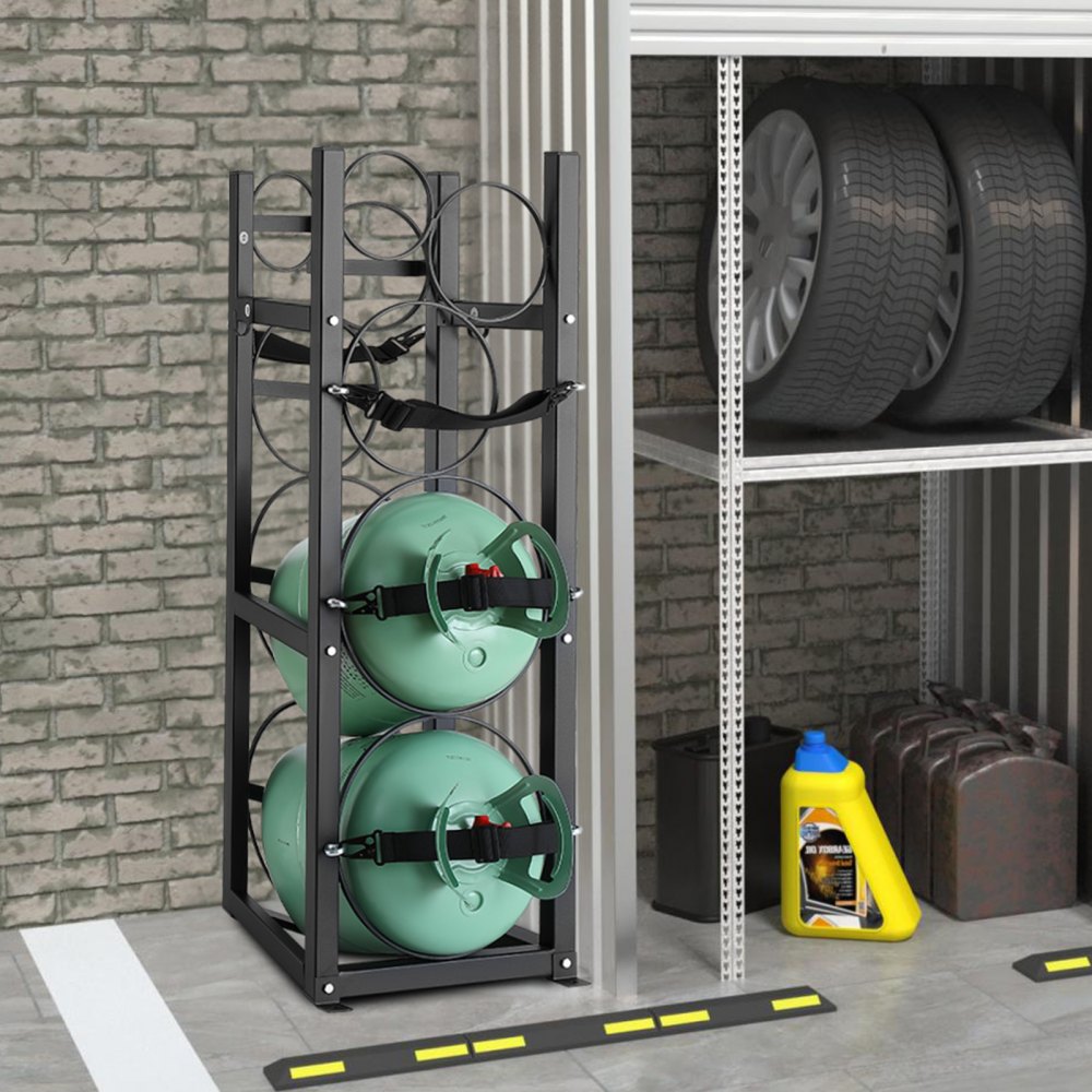 VEVOR refrigerant tank rack, with 2 x 30 lbs and 3 additional small bottle tanks, cylinder tank rack 12.79 x 12.99 x 47.12 inches, refrigerant cylinder rack and brackets for Freon, gases