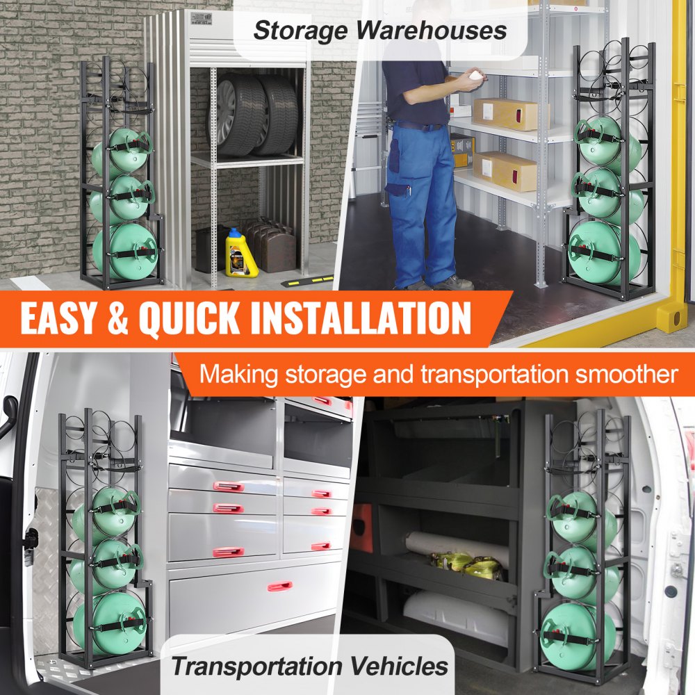 VEVOR Soporte para tanque de refrigerante para 1 tanque de 50 lb, 2 de 30 lb y 3 otros tanques de botellas pequeñas soporte para tanque de cilindro 15,55"x12,99"x49,8" soporte para cilindro