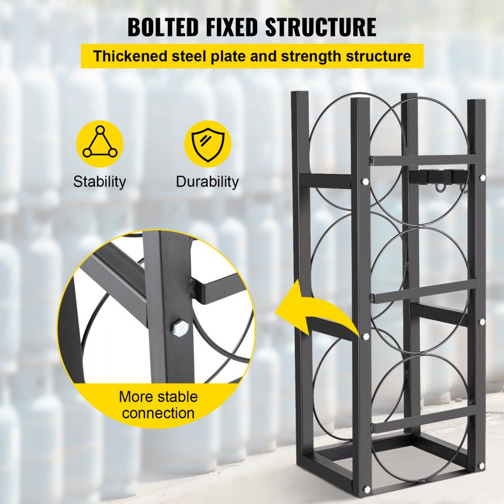 VEVOR Almacenamiento de Botellas de Gas Capacidad de 3 x 13,6 kg Estante para Botellas de Refrigerante de Acero al Carbono para Almacenar Oxígeno, Nitrógeno, Acetileno y Botellas de Refrigerante