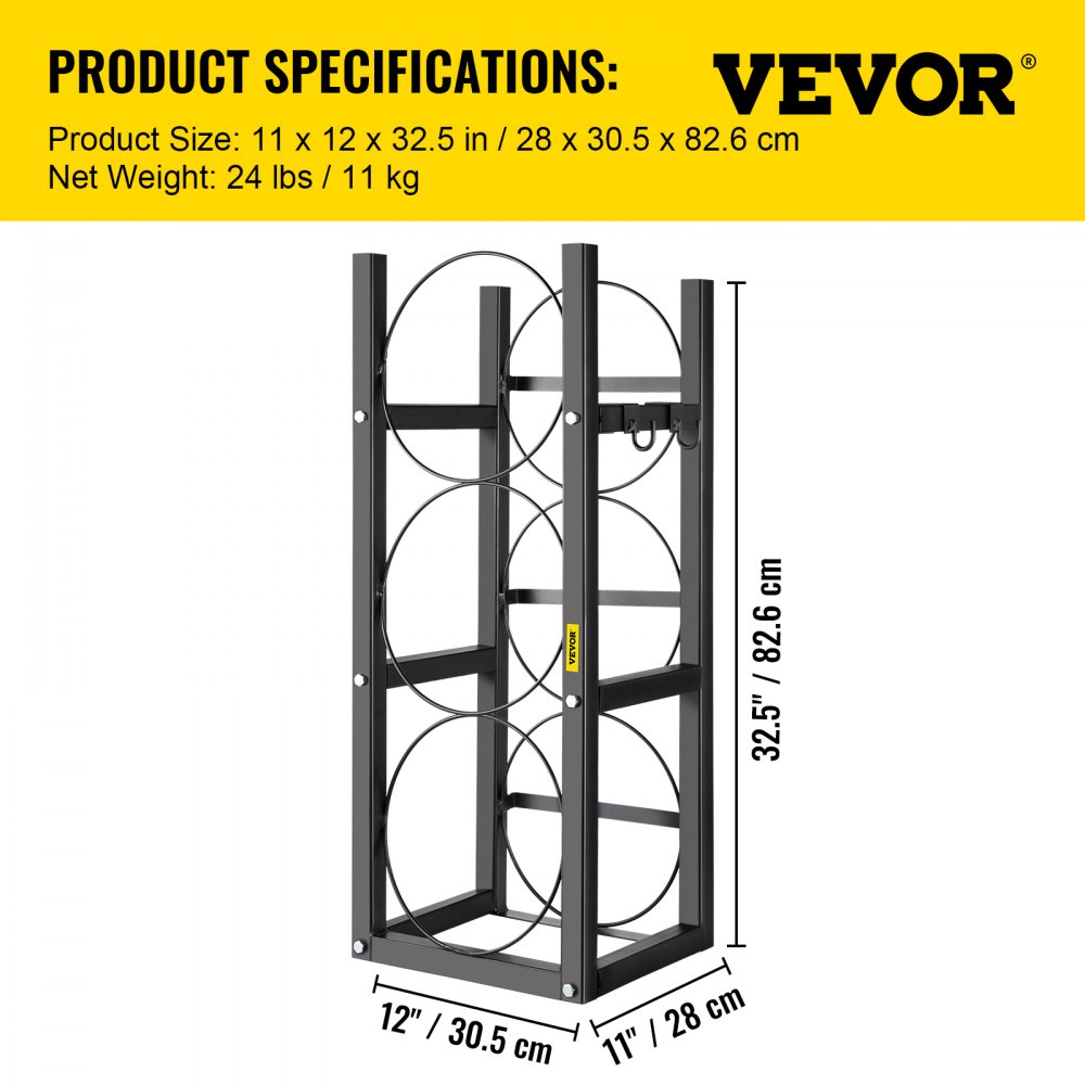 VEVOR Almacenamiento de Botellas de Gas Capacidad de 3 x 13,6 kg Estante para Botellas de Refrigerante de Acero al Carbono para Almacenar Oxígeno, Nitrógeno, Acetileno y Botellas de Refrigerante