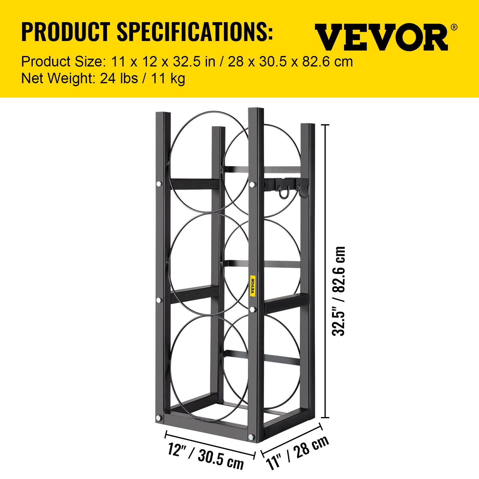 VEVOR Almacenamiento de Botellas de Gas Capacidad de 3 x 13,6 kg Estante para Botellas de Refrigerante de Acero al Carbono para Almacenar Oxígeno, Nitrógeno, Acetileno y Botellas de Refrigerante