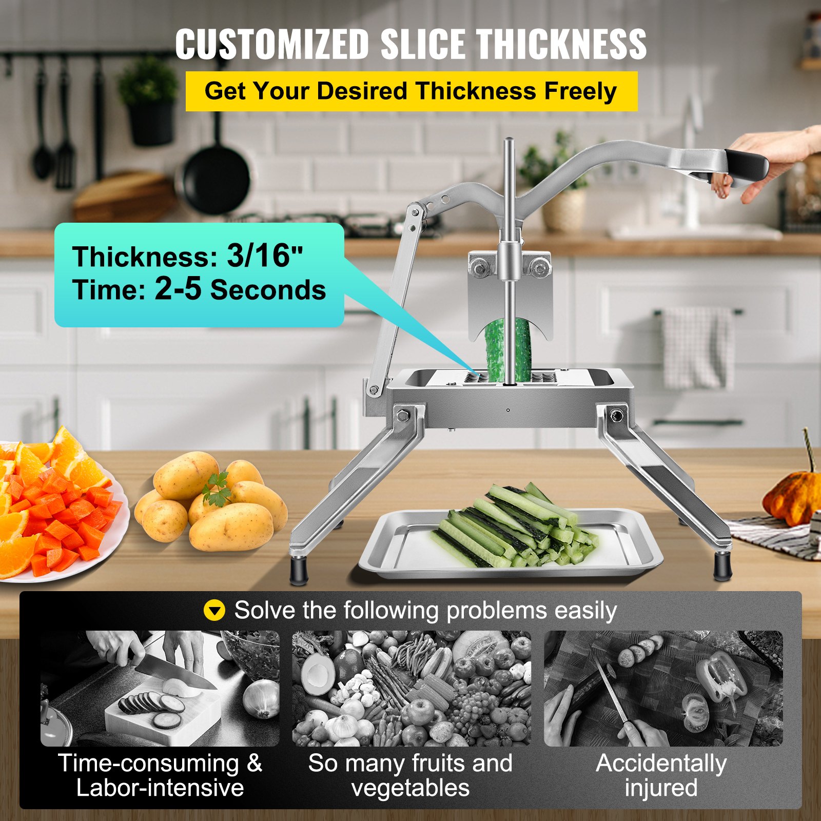 Cortadora de verduras VEVOR para cortar con precisión en una cocina moderna.