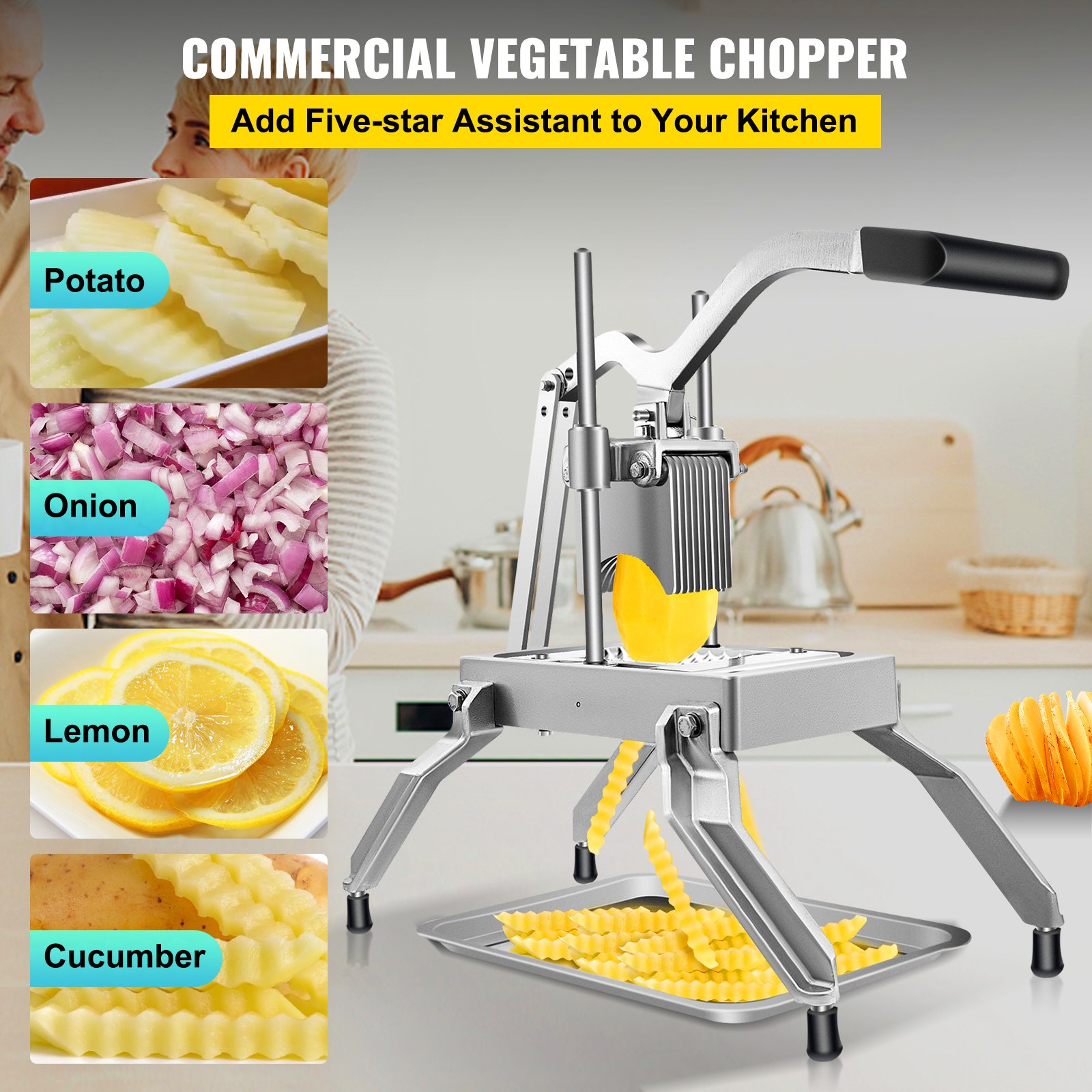 Cortador de Verduras Utensilios de Cocina Multi Corte Profesional Cuchillo de Acero Inoxidable con Bandeja