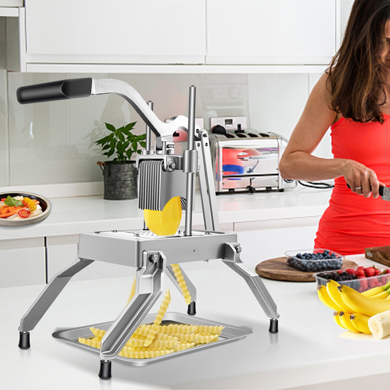 Cortador de Verduras Utensilios de Cocina Multi Corte Profesional Cuchillo de Acero Inoxidable con Bandeja