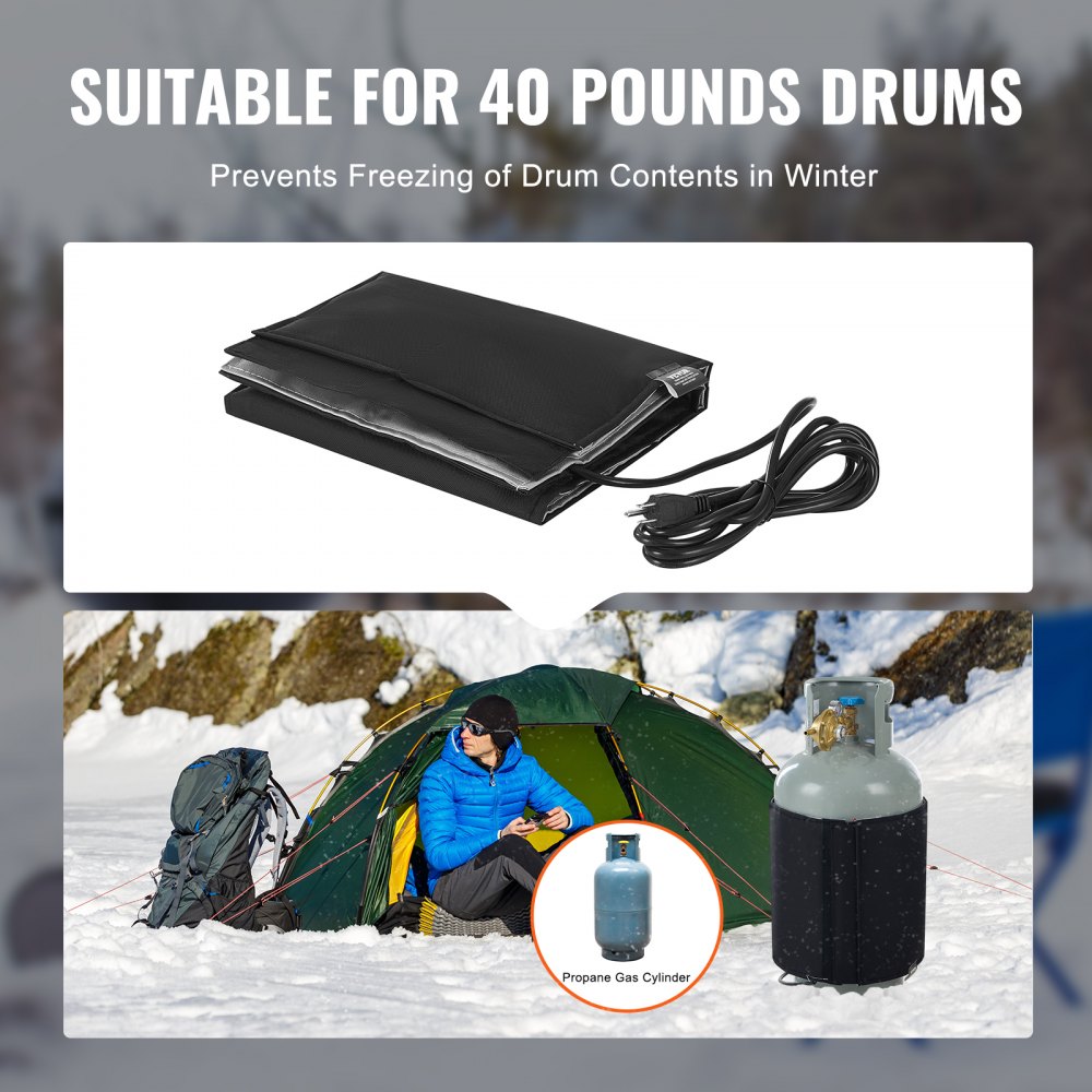 VEVOR Manta Calefactora para Tanque de Propano Cubierta Aislada de 120 W para Tanques de Gas de 9-18 kg Termostato Interno Fijo Temperatura Máxima 32,22 °C Tela Oxford Resistente al Agua