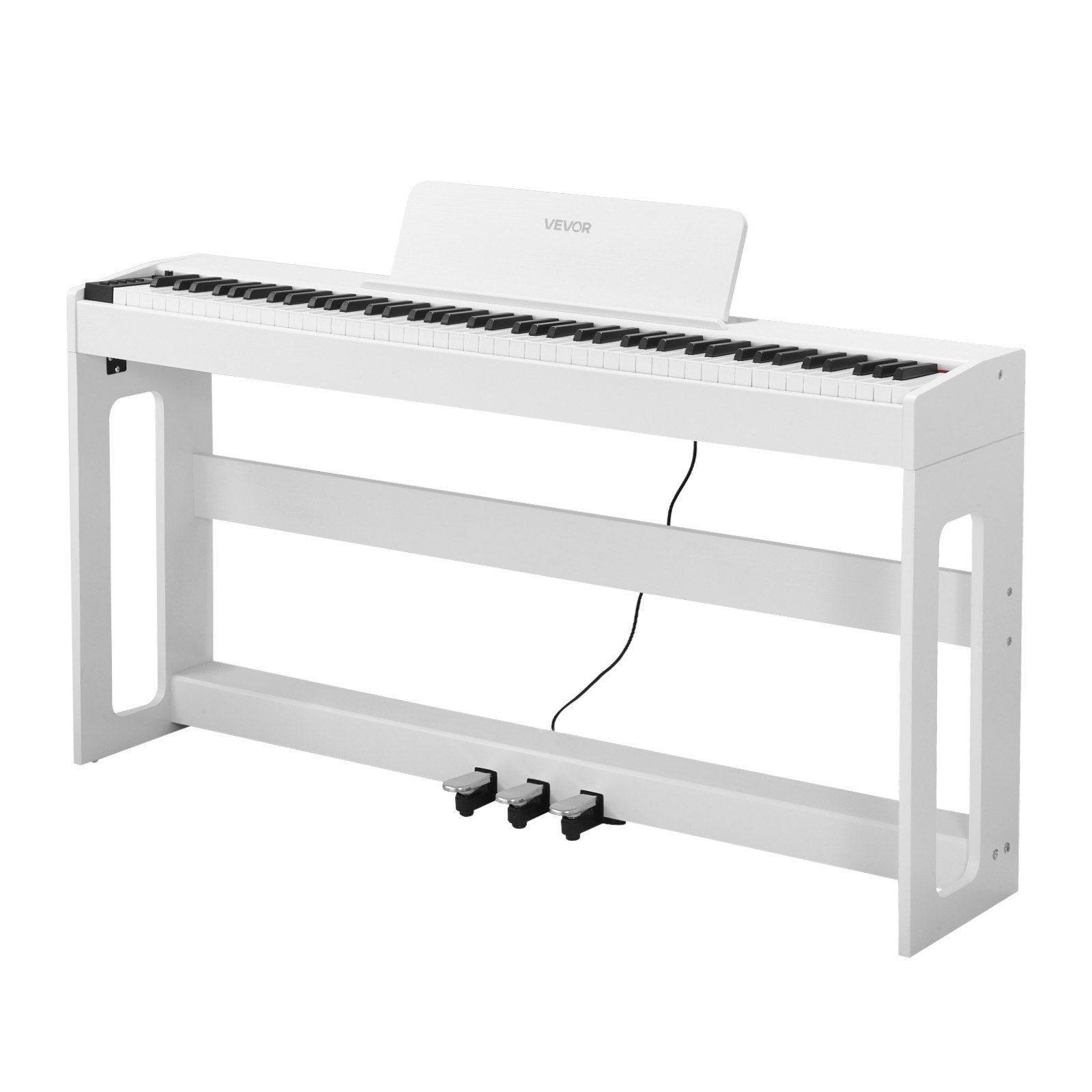 VEVOR Piano Digital 88 Teclas, Modo de Teclado Dual, Altavoces, con Atril, Soporte, Pedal de Sostenido, Adaptador CC, 280 Tonos, Conexión Inalámbrica, Principiantes, Blanco, 1310 x 300 x 850 mm
