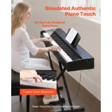 VEVOR Piano Digital de 88 Teclas Contrapesadas, Modo de Teclado Dual, Altavoces, Pedal de Sustain, Función de Grabación, 238 Tonos, Conexión Inalámbrica, para Principiantes, Negro, sin Soporte