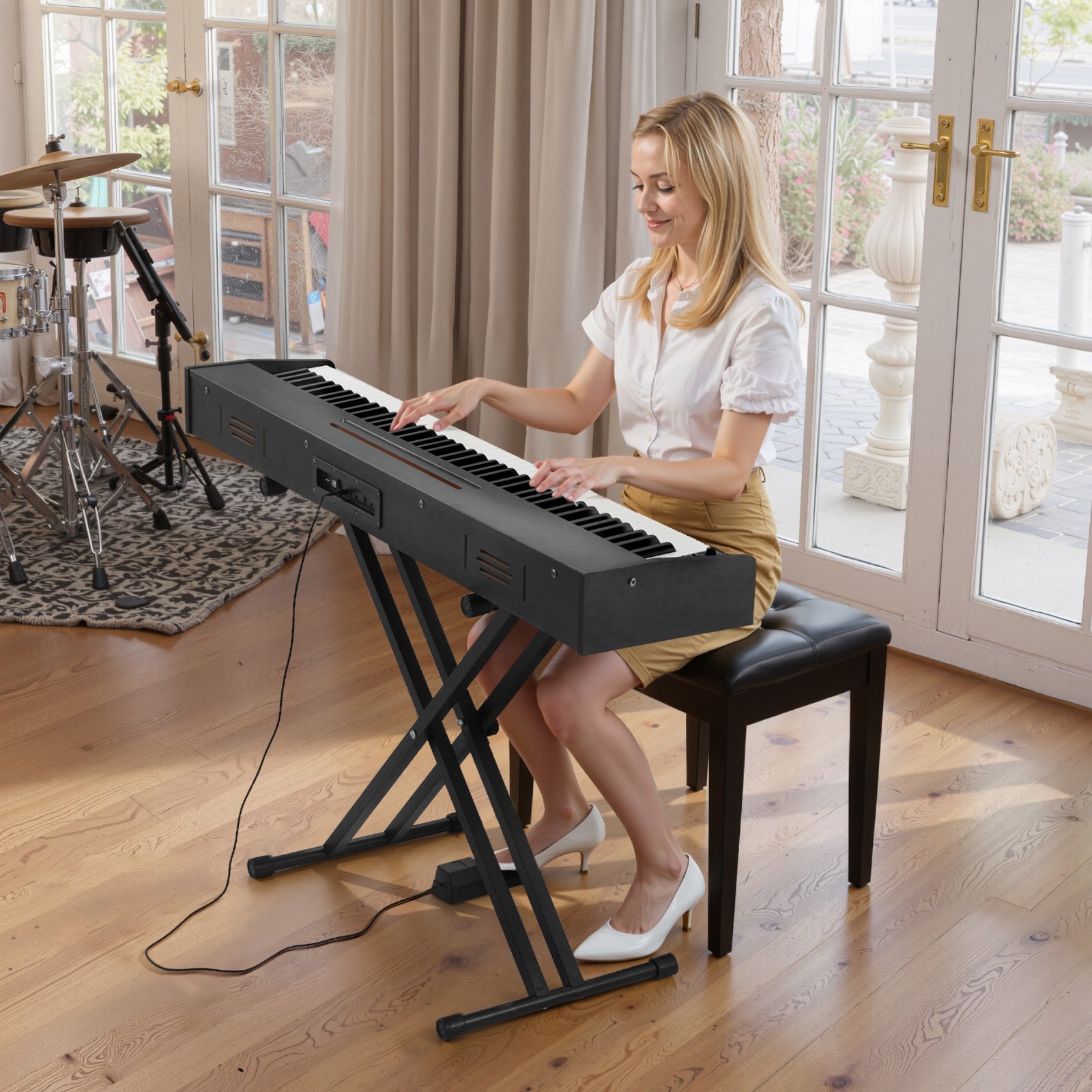 VEVOR Piano Digital de 88 Teclas Contrapesadas, Modo de Teclado Dual, Altavoces, Pedal de Sustain, Función de Grabación, 238 Tonos, Conexión Inalámbrica, para Principiantes, Negro, sin Soporte