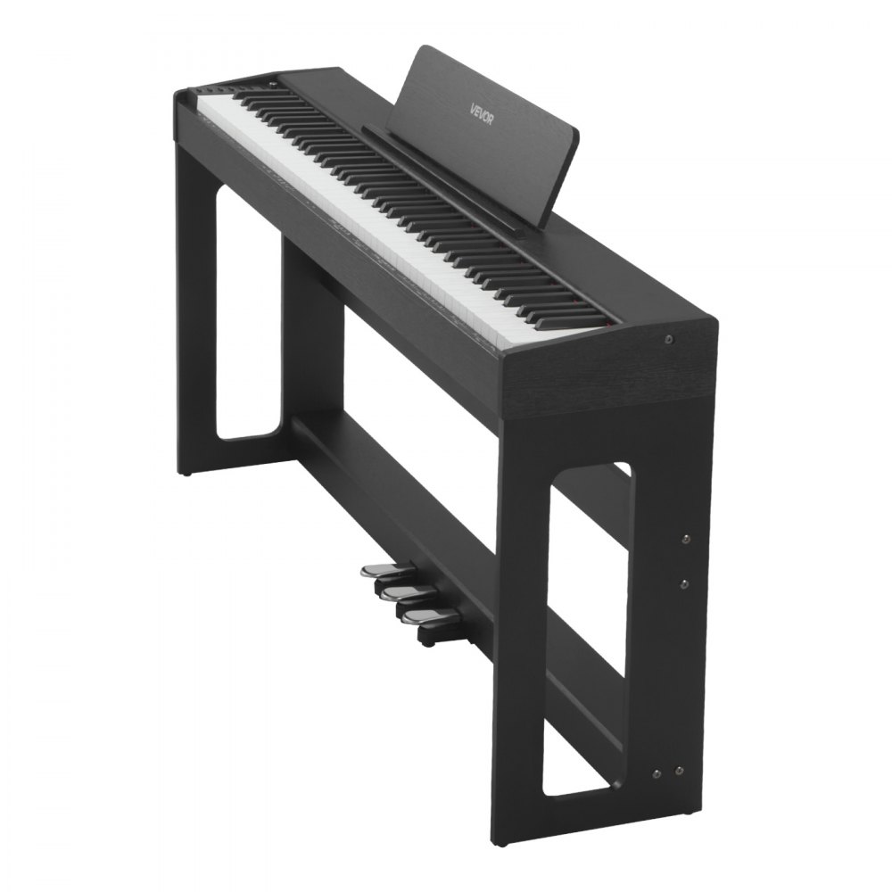 VEVOR Piano Digital 88 Teclas, Modo de Teclado Dual, Altavoces, con Atril, Soporte, Pedal de Sostenido, Adaptador CC, 280 Tonos, Conexión Inalámbrica, a Principiantes, Negro, 1310 x 300 x 850 mm