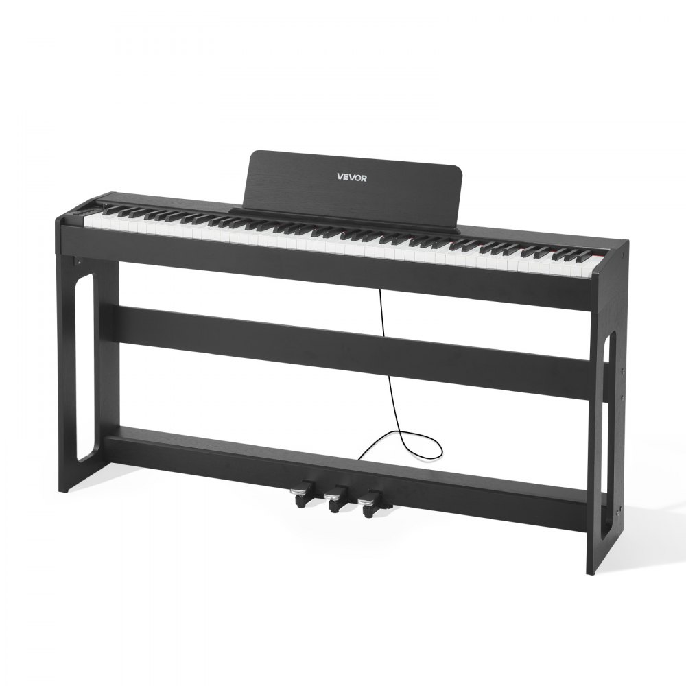 VEVOR Piano Digital 88 Teclas, Modo de Teclado Dual, Altavoces, con Atril, Soporte, Pedal de Sostenido, Adaptador CC, 280 Tonos, Conexión Inalámbrica, a Principiantes, Negro, 1310 x 300 x 850 mm