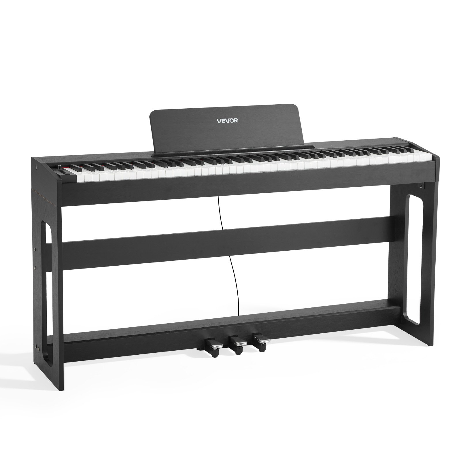 VEVOR Piano Digital 88 Teclas, Modo de Teclado Dual, Altavoces, con Atril, Soporte, Pedal de Sostenido, Adaptador CC, 280 Tonos, Conexión Inalámbrica, a Principiantes, Negro, 1310 x 300 x 850 mm