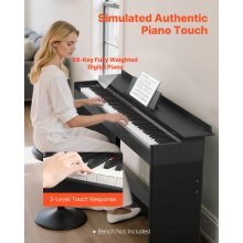 VEVOR Piano Digital 88 Teclas, Modo de Teclado Dual, Altavoces, con Atril, Soporte, Auriculares, Pedal de Sustain, 680 Tonos, Conexión Inalámbrica, para Principiantes, Negro, 1370 x 310 x 740 mm