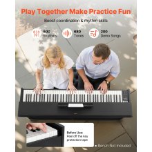 VEVOR Piano Digital 88 Teclas, Modo de Teclado Dual, Altavoces, con Atril, Soporte, Auriculares, Pedal de Sustain, 680 Tonos, Conexión Inalámbrica, para Principiantes, Negro, 1370 x 310 x 740 mm