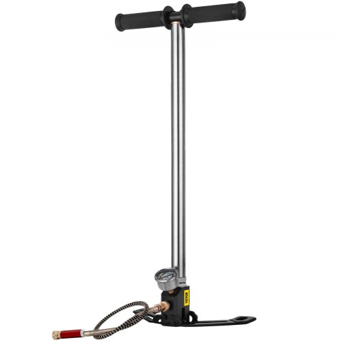 VEVOR Bomba de Aire 4.500 PSI, Inflador de Aire de Bomba con Manómetro de Alta Presión, Inflador de Bomba de Mano de Tres Etapas, Bomba de Aire de Acero Inoxidable de Bicicletas de Pie y Carretera