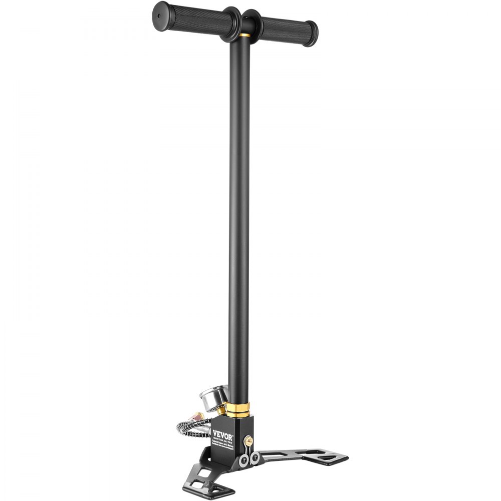 VEVOR Bomba de Aire 4.500 PSI, Inflador de Aire de Bomba con Manómetro de Alta Presión, Inflador de Bomba de Mano de Tres Etapas, Bomba de Aire de Acero Inoxidable de Bicicletas de Pie y Carretera