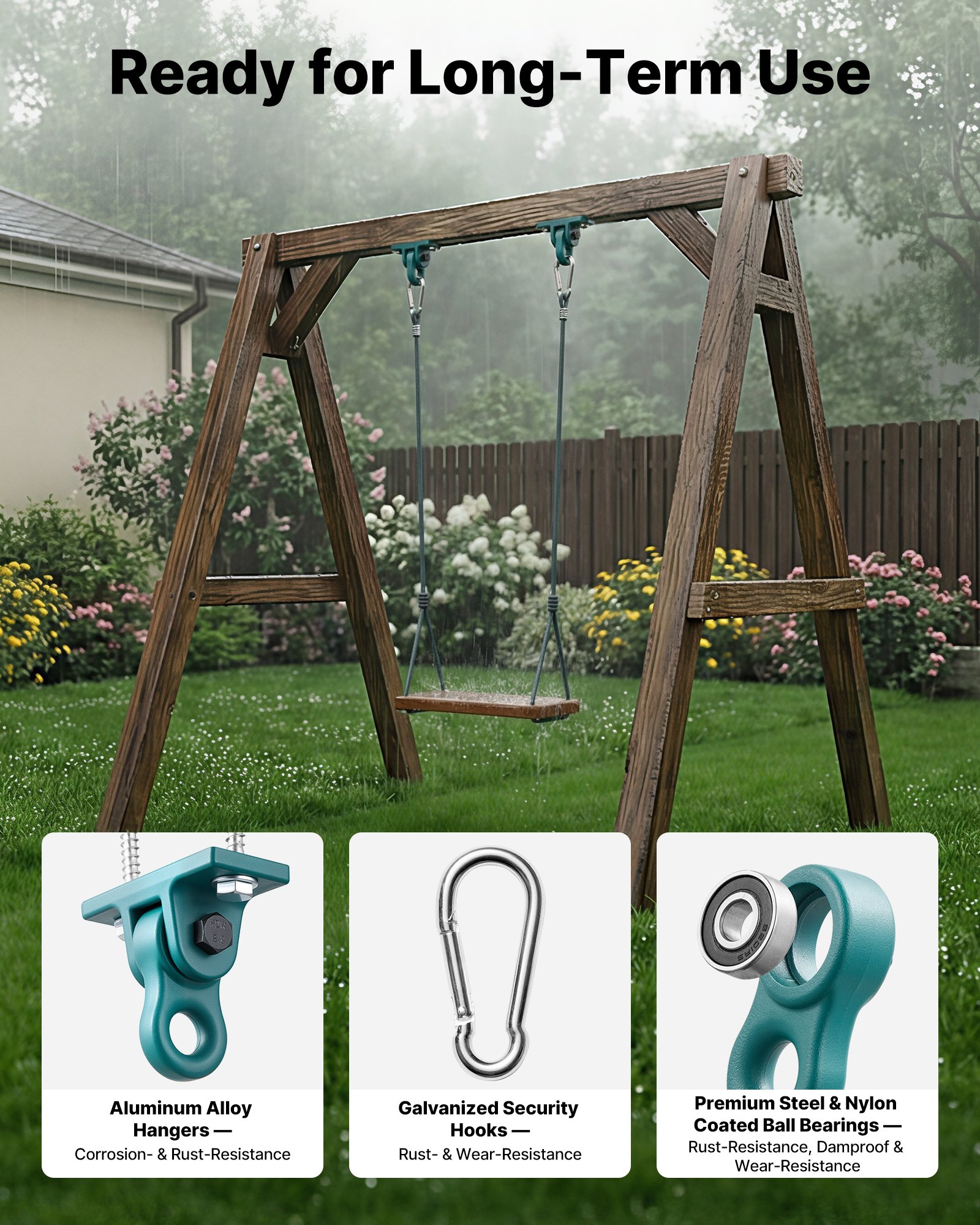VEVOR Soportes para Columpios Paquete de 4, Gancho para Columpio con Rodamiento Capacidad 567 kg por Unidad, Giro 360° con Tornillos y Pernos para Madera Parques Infantiles Porche Exterior Sillas Yoga