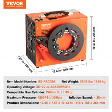 VEVOR Compresor de Aire PCP Portátil de 30 MPa con Convertidor Incorporado Apagado Automático CC 12V/CA 230V Bomba de Tanque de Paintball sin Aceite para Pistola de Aire, Tanque de Buceo